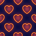 Neon Lights seamless pattern with glow effect, colorful shiny hearts, abstract shapes on a black background Royalty Free Stock Photo