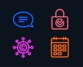 Chat, Copywriting network and Password encryption icons. Calendar sign.
