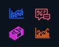 Financial diagram, Usd currency and Discounts icons. Infochart sign.