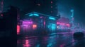 neon lights and signs in a futuristic cyberpunk city. futuristic structures in a cyberpunk city. Generative AI Illustration. Royalty Free Stock Photo