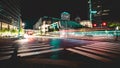 Neon Lights and Traffic Night Scene in Oklahoma City Royalty Free Stock Photo