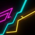 Neon lines in a dynamic zigzag pattern on a dark background. Vivid pink, cyan, and