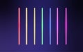 Neon lines set. Rainbow borders. Realistic led neon tube. Color laser beam.