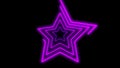 Neon lines stars shape drawning on with full loop-ready rotation. Purple colored bright lines on black background.