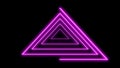 Neon lines triangles shape drawning on with full loop-ready rotation. Purple colored bright lines on black background.