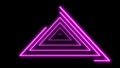 Neon lines triangles shape full loop. Purple colored bright lines on black background. Royalty Free Stock Photo