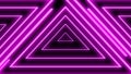 Neon lines triangles shape full loop. Purple colored bright lines on black background. Royalty Free Stock Photo