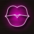 Neon lips sign. Design element for Happy Valentine`s Day. Ready for your design, greeting card, banner.