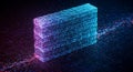 Neon-lit abstract digital artwork featuring a rectangular block composed of