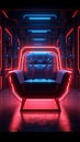 Neon lit ambiance A chair in a dim room glows with intrigue