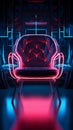 Neon lit ambiance A chair in a dim room glows with intrigue