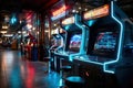 Neon Lit Arcade Games at Night Royalty Free Stock Photo