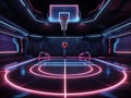 A neon-lit basketball court