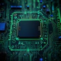 Neon-Lit Computer Motherboard with Circuit Tracks and Chips Royalty Free Stock Photo