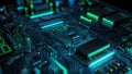 Neon-Lit Computer Motherboard with Circuit Tracks and Chips Royalty Free Stock Photo