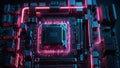 Neon-Lit Computer Motherboard with Circuit Tracks and Chips Royalty Free Stock Photo