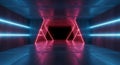 Neon lit concrete corridor with triangular geometric lights abstract architecture Royalty Free Stock Photo