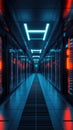 Neon Lit Corridor with Digital Data Servers Royalty Free Stock Photo