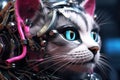 Neon-lit Cyberpunk cat. Generate Ai