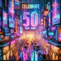Neon-Lit Cyberpunk City Celebrating 50 Years Young