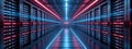Neon-Lit Data Center Corridor: Where Data Meets Digital Dreams Royalty Free Stock Photo