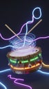 Neon lit drum with glowing sticks Royalty Free Stock Photo