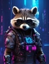 Scuba Byte A Raccoon Rebel\'s Code in Cyberpunk Chaos