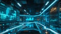 Neonlit financial forecast vibrant blue bars charting the pulse of markets in a virtual datascape Royalty Free Stock Photo