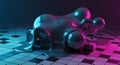 Neon lit metallic liquid simulation on checkerboard Royalty Free Stock Photo