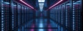 Neon-Lit Server Corridor: Futuristic Data Center Interior Royalty Free Stock Photo
