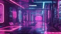 Futuristic data center hall with glowing neon light Royalty Free Stock Photo