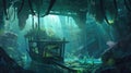 A neon-lit underwater world filled with bioluminescent creatures and ancient ruins.