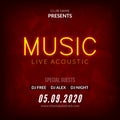 Neon Live Music Concert Acoustic Party Poster Background Template with neon text sign flyer