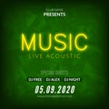 Neon Live Music Concert Acoustic Party Poster Background Template with neon text sign flyer