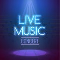 Neon Live Music Concert Acoustic Party Poster Background Template with spotlight and stage Royalty Free Stock Photo
