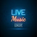 Neon Live Music Concert Acoustic Party Poster Background Template with spotlight and stage Royalty Free Stock Photo