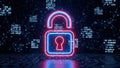 Neon lock symbolizing digital security and encryption Royalty Free Stock Photo