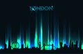 Neon London skyline detailed silhouette