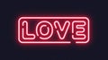 Neon LOVE typography in a rectangle frame with vibrant red glow, perfect for romantic themes. Royalty Free Stock Photo