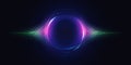 Neon luminous circle, light effect, glow of circular round element, abstract motion lines