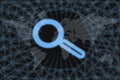 Neon Magnifier Icon, With dark background and world map. Graphic concept for your design Royalty Free Stock Photo