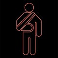 Neon man with broken arm hand gypsum injured stick using sticks person trauma concept elastic bandage on human immobilize support