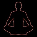 Neon man in pose lotus yoga pose meditation position silhouette asana icon red color vector illustration image flat style Royalty Free Stock Photo