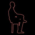 Neon man sitting pose young man sits on a chair with his leg thrown silhouette icon red color vector illustration image flat style