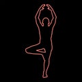 Neon man stands in the lotus position doing yoga silhouette icon red color vector illustration image flat style Royalty Free Stock Photo