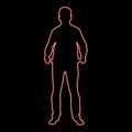 Neon man took out his empty pockets businessman has not money silhouette concept icon red color vector illustration image flat