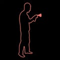 Neon man using water sprayed in up Male watering garden using hand sprinkler Holding arm special comb red color vector