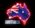 Neon map of Australia continent. Outline of Australian country, neon, led light