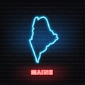 Neon Map of Maine State United States of America, Alabama outline. Blue glowing outline. Vector illustration.
