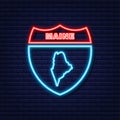 Neon Map of Maine State United States of America, Alabama outline. Blue glowing outline. Vector illustration.